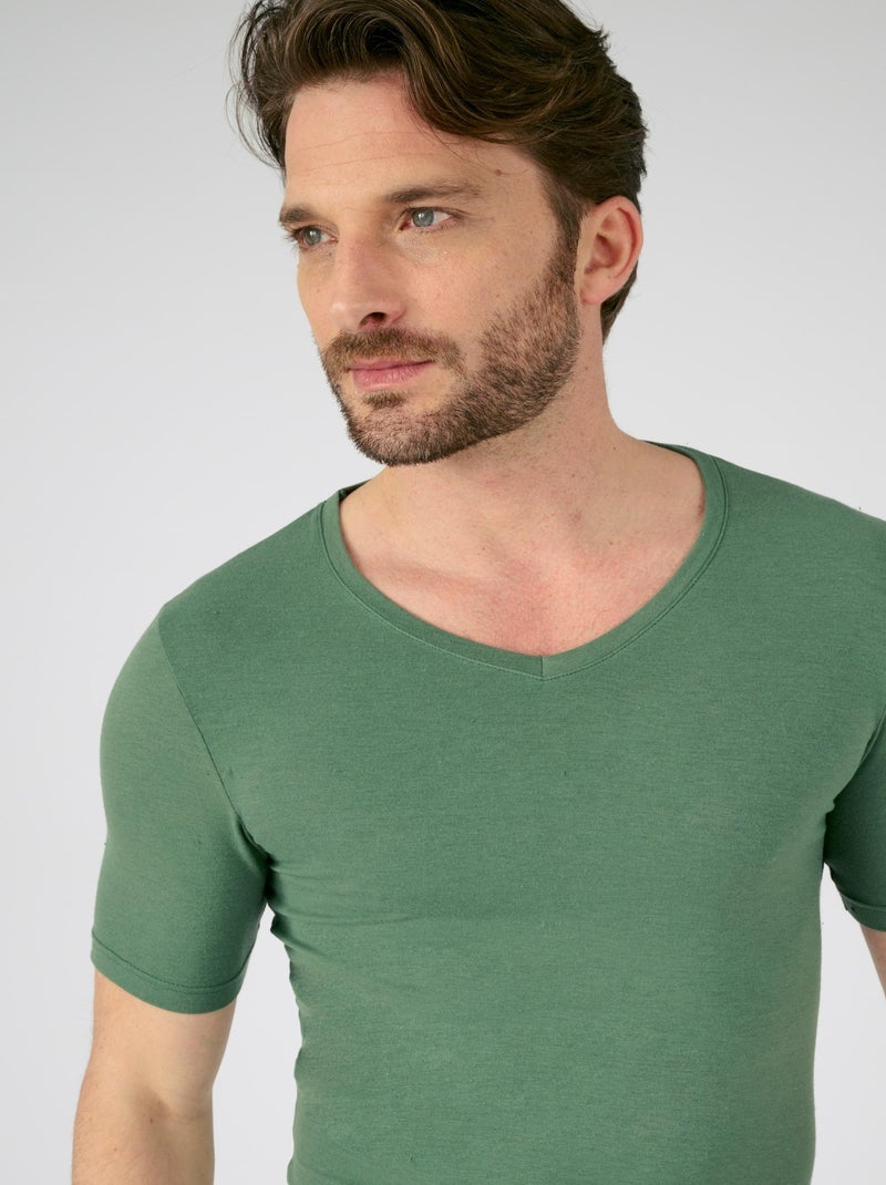 T-shirt manches courtes col V Thermolactyl Sensitive - Damart Vert - Kiabi