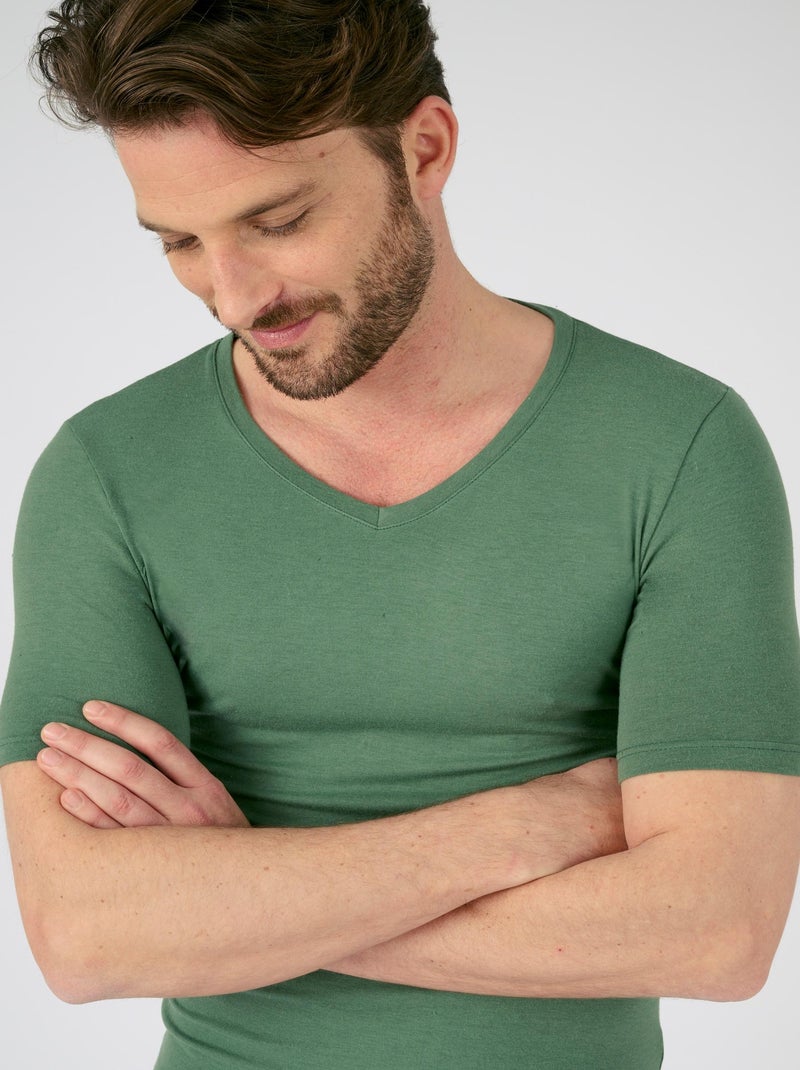 T-shirt manches courtes col V Thermolactyl Sensitive - Damart Vert - Kiabi