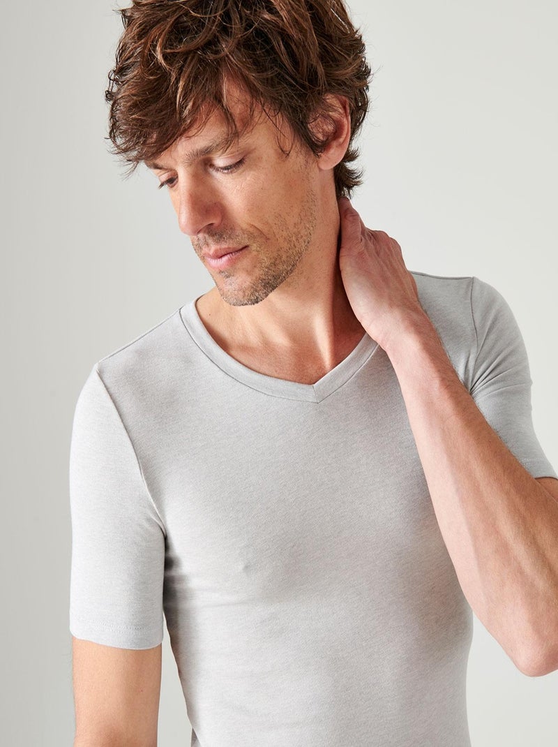 T-shirt manches courtes col V Thermolactyl Sensitive thermique - Damart Gris chiné - Kiabi