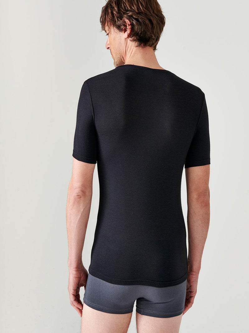 T-shirt manches courtes col V Thermolactyl Sensitive thermique - Damart Noir - Kiabi