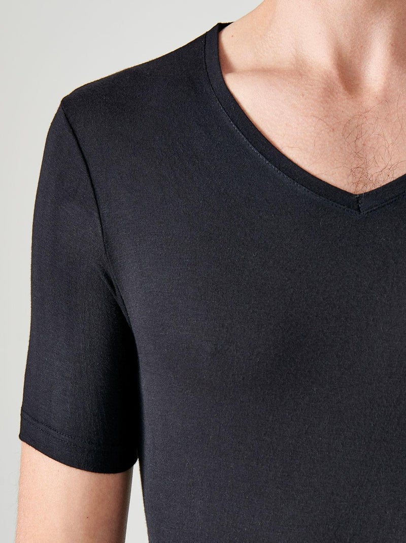 T-shirt manches courtes col V Thermolactyl Sensitive thermique - Damart Noir - Kiabi