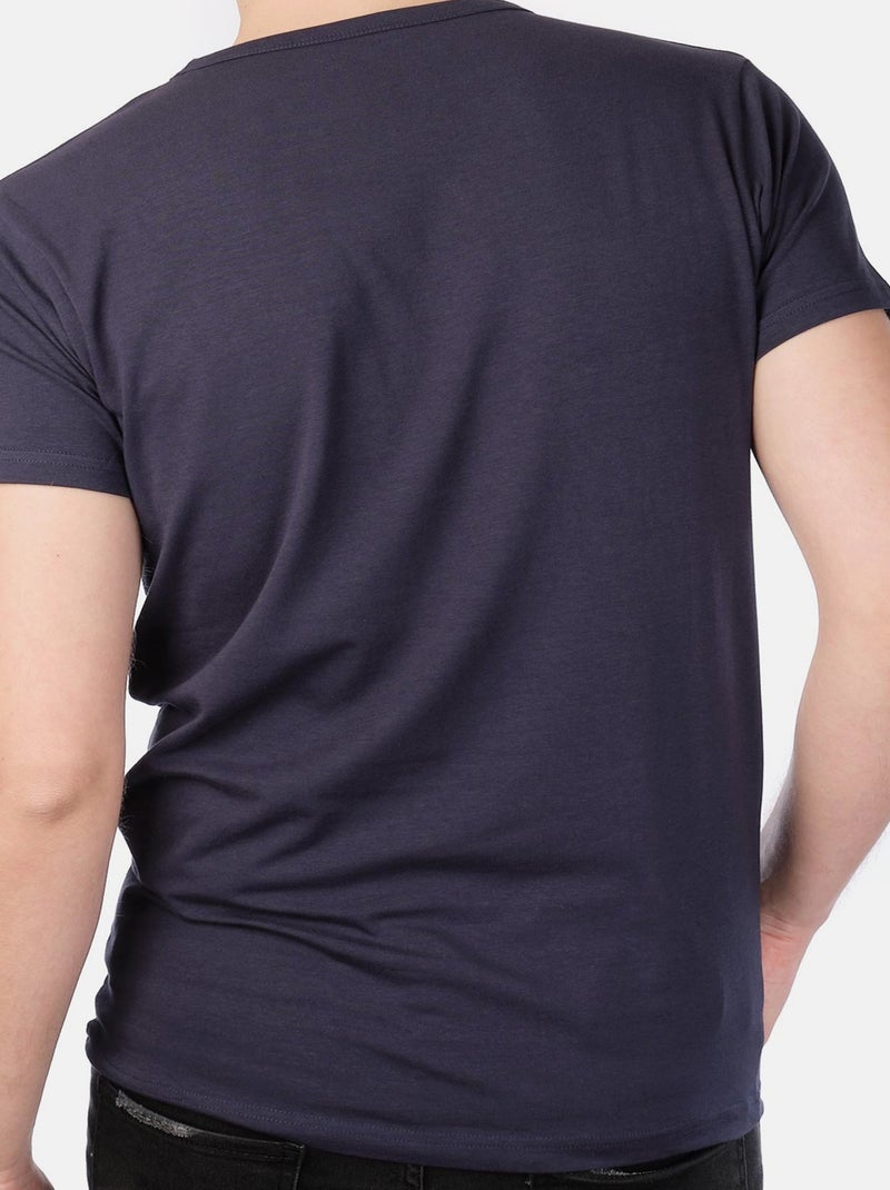T-shirt manches courtes col V uni Bleu marine - Kiabi