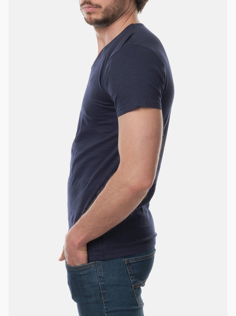 T-shirt manches courtes col V uni Bleu marine - Kiabi