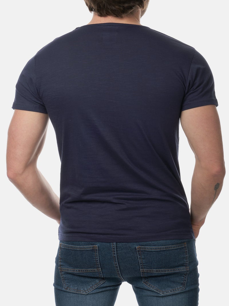 T-shirt manches courtes col V uni Bleu marine - Kiabi