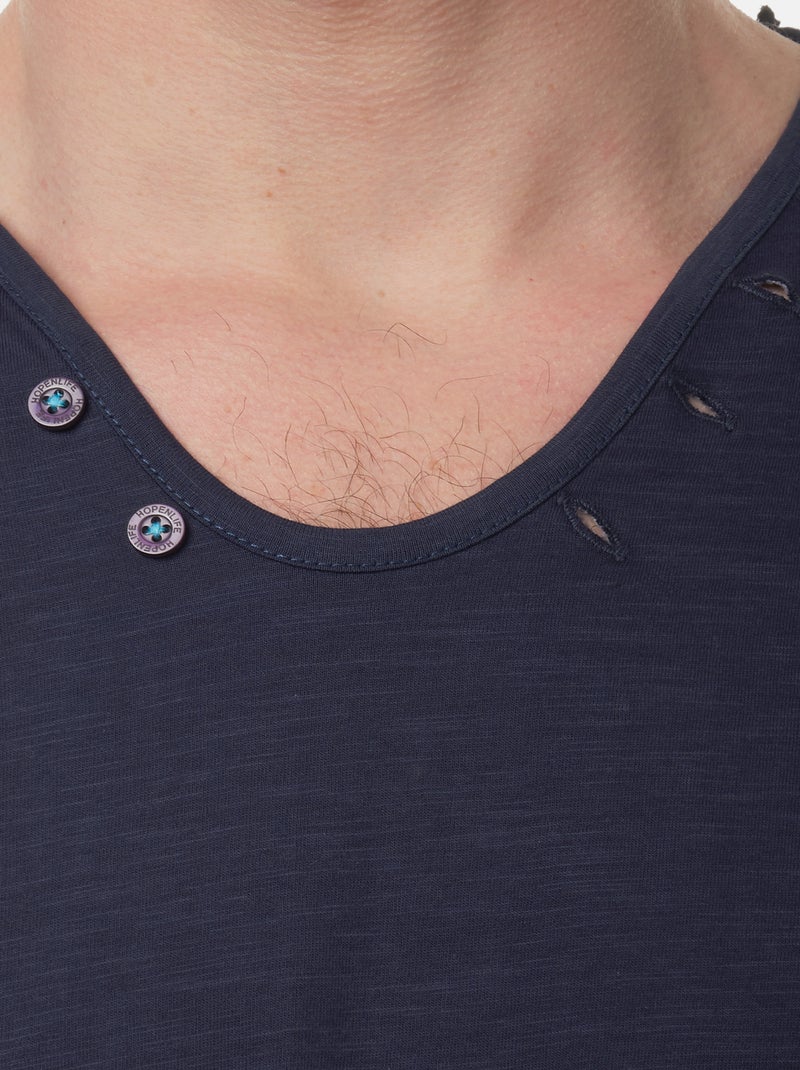 T-shirt manches courtes col V uni Bleu marine - Kiabi