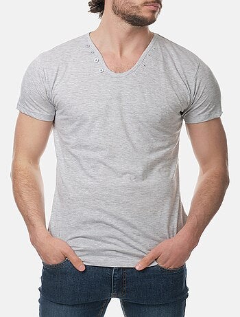 T-shirt manches courtes col V uni