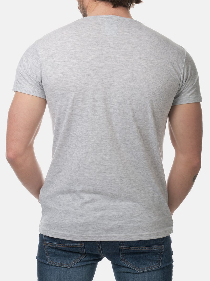 T-shirt manches courtes col V uni Gris - Kiabi