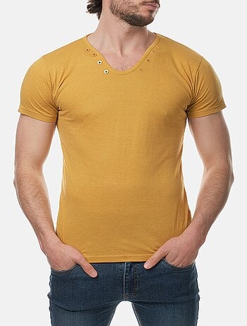 T-shirt manches courtes col V uni