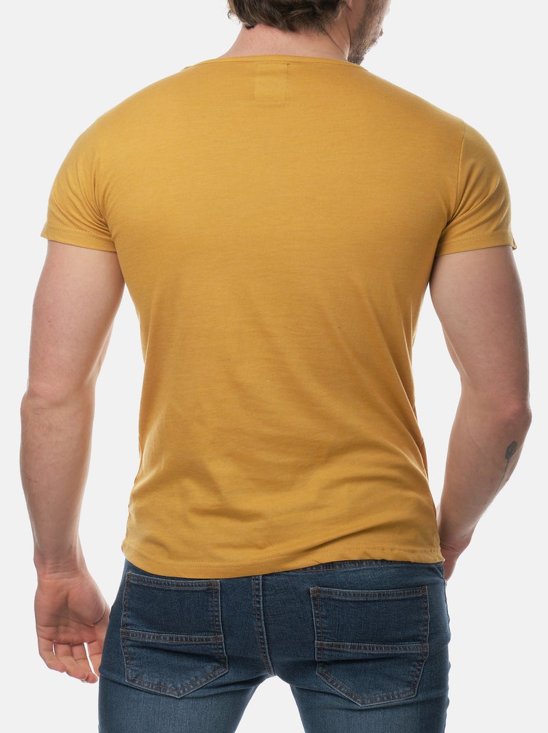 T-shirt manches courtes col V uni Jaune paille - Kiabi
