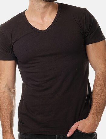 T-shirt manches courtes col V uni