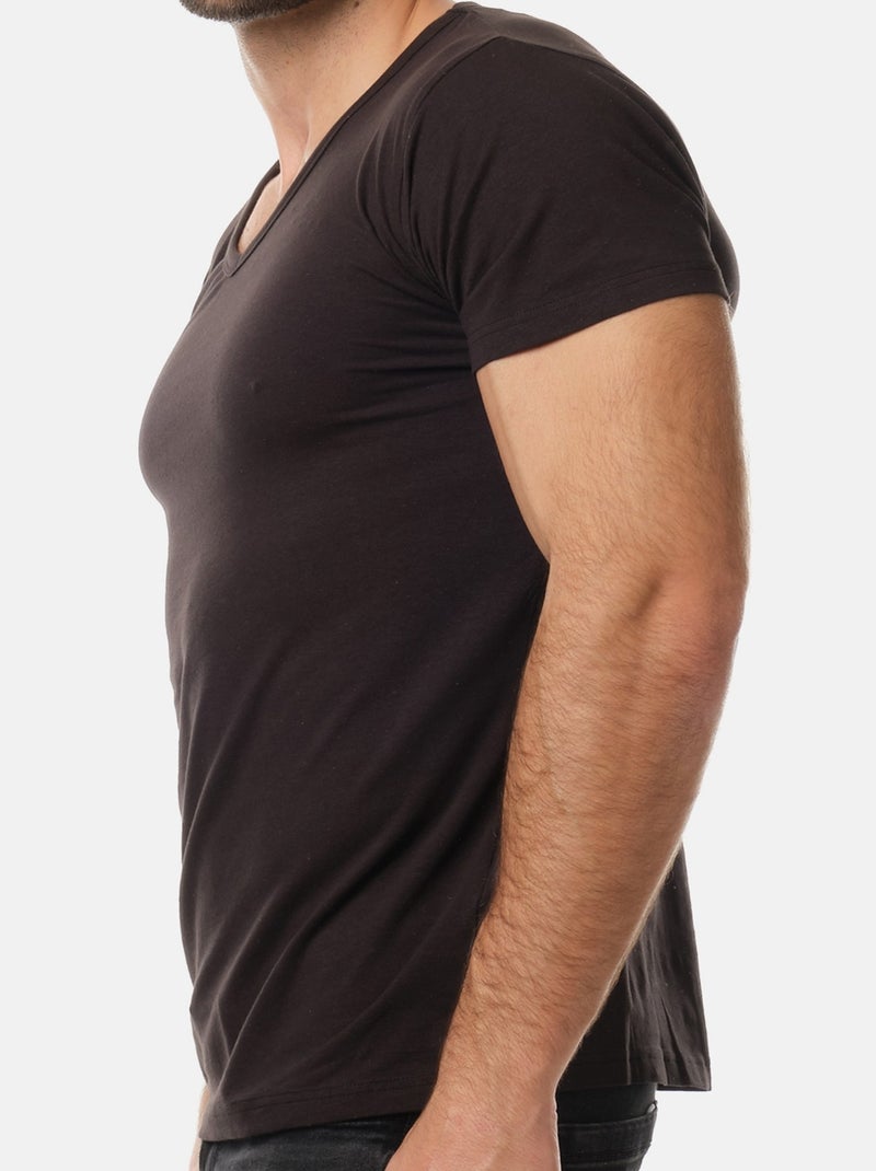 T-shirt manches courtes col V uni Noir - Kiabi