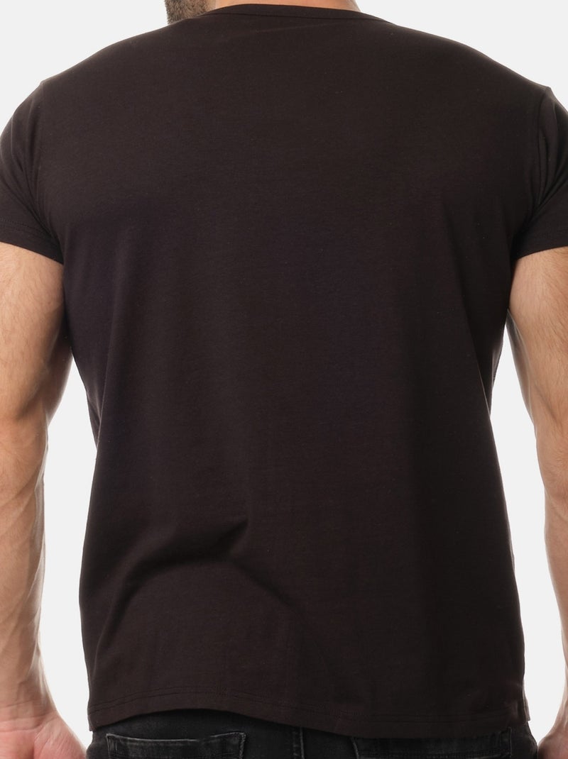 T-shirt manches courtes col V uni Noir - Kiabi