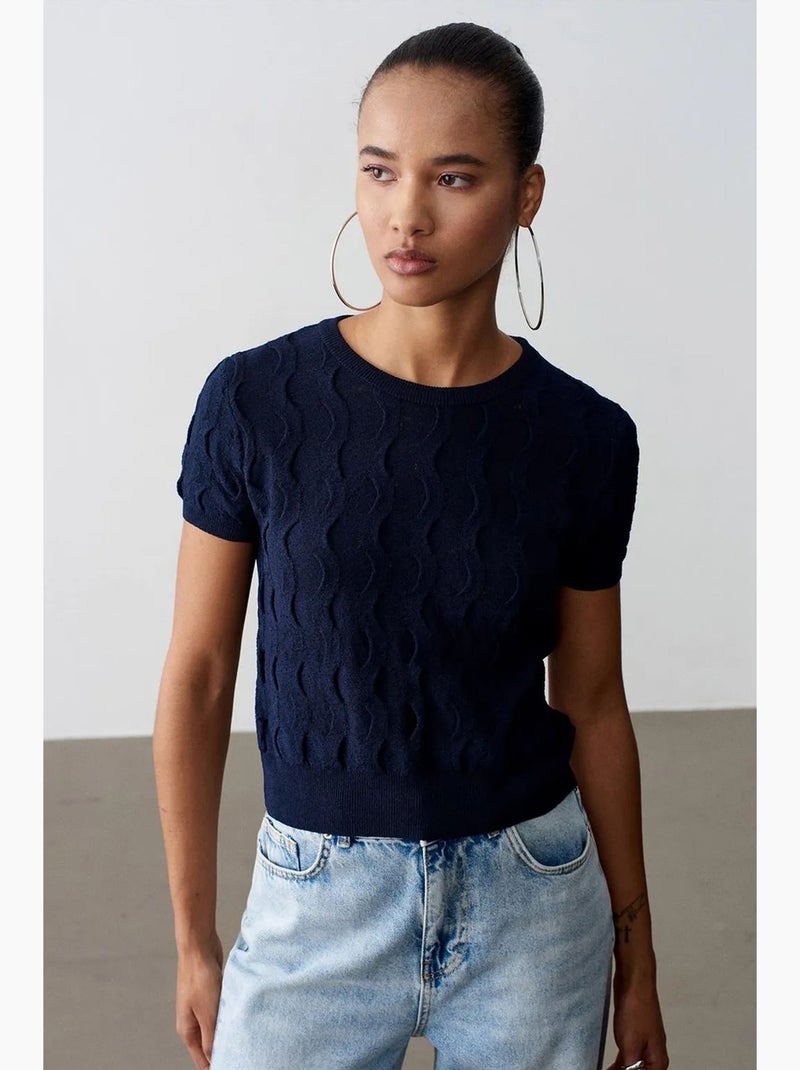 T-shirt manches courtes côtelé texturé dilvin Bleu lagon - Kiabi