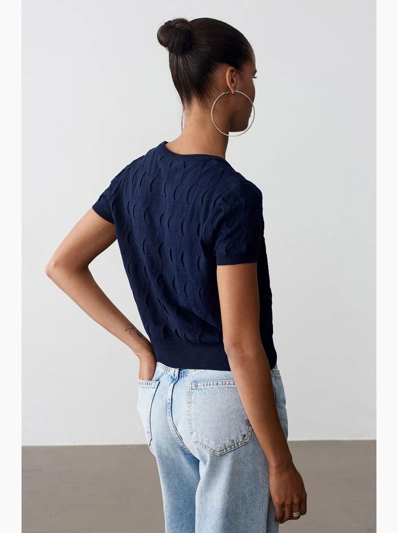 T-shirt manches courtes côtelé texturé dilvin Bleu lagon - Kiabi