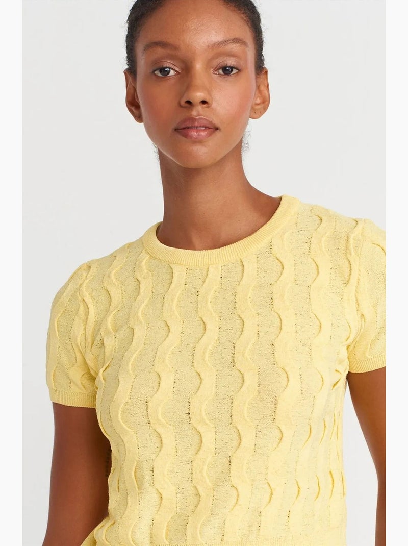T-shirt manches courtes côtelé texturé dilvin Jaune citron - Kiabi