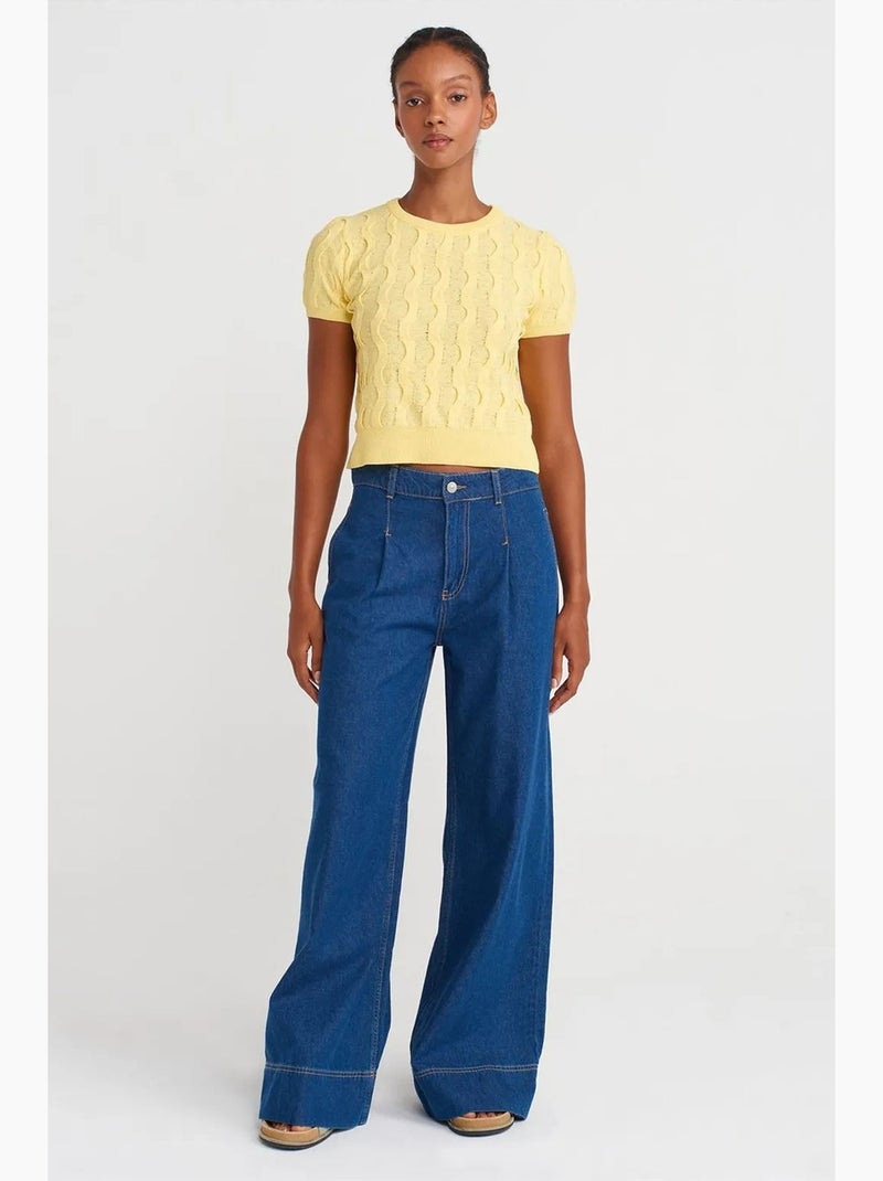 T-shirt manches courtes côtelé texturé dilvin Jaune citron - Kiabi