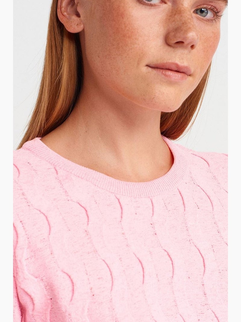 T-shirt manches courtes côtelé texturé dilvin Rose pâle - Kiabi