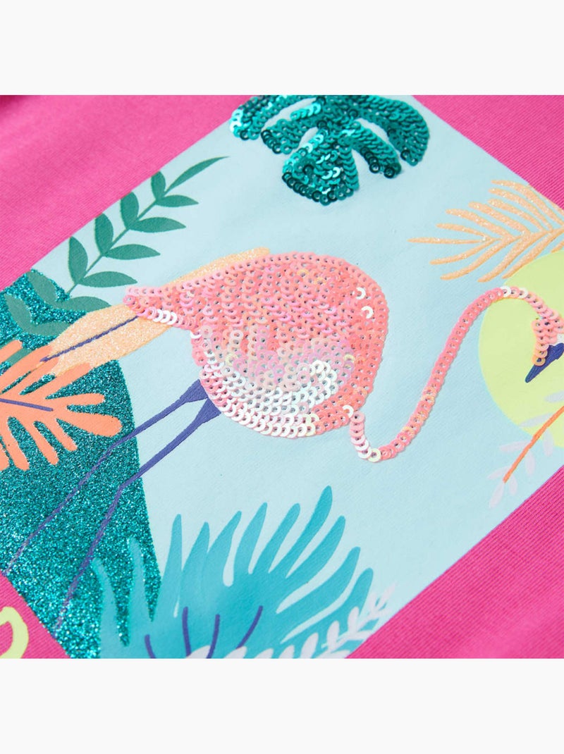T-shirt manches courtes coton élasthanne imprimé flamant - vidaxl Rose - Kiabi