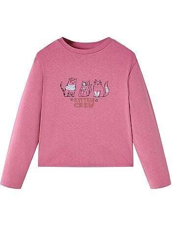 T-shirt manches courtes coton imprimé chat cat crew col rond - vidaxl