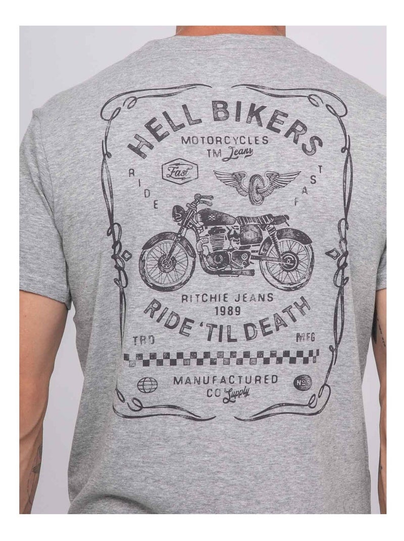 T-shirt manches courtes coton imprimé jopatriot Gris chiné - Kiabi