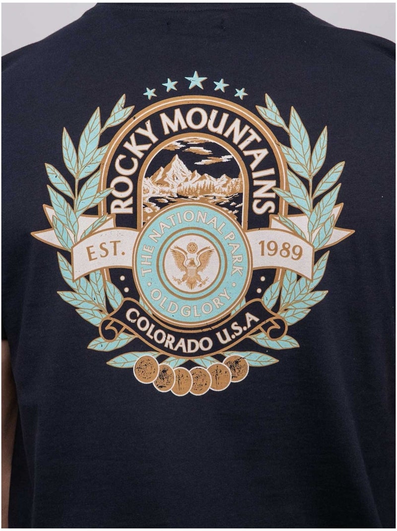 T shirt manches courtes coton motif dos jargus Bleu marine - Kiabi