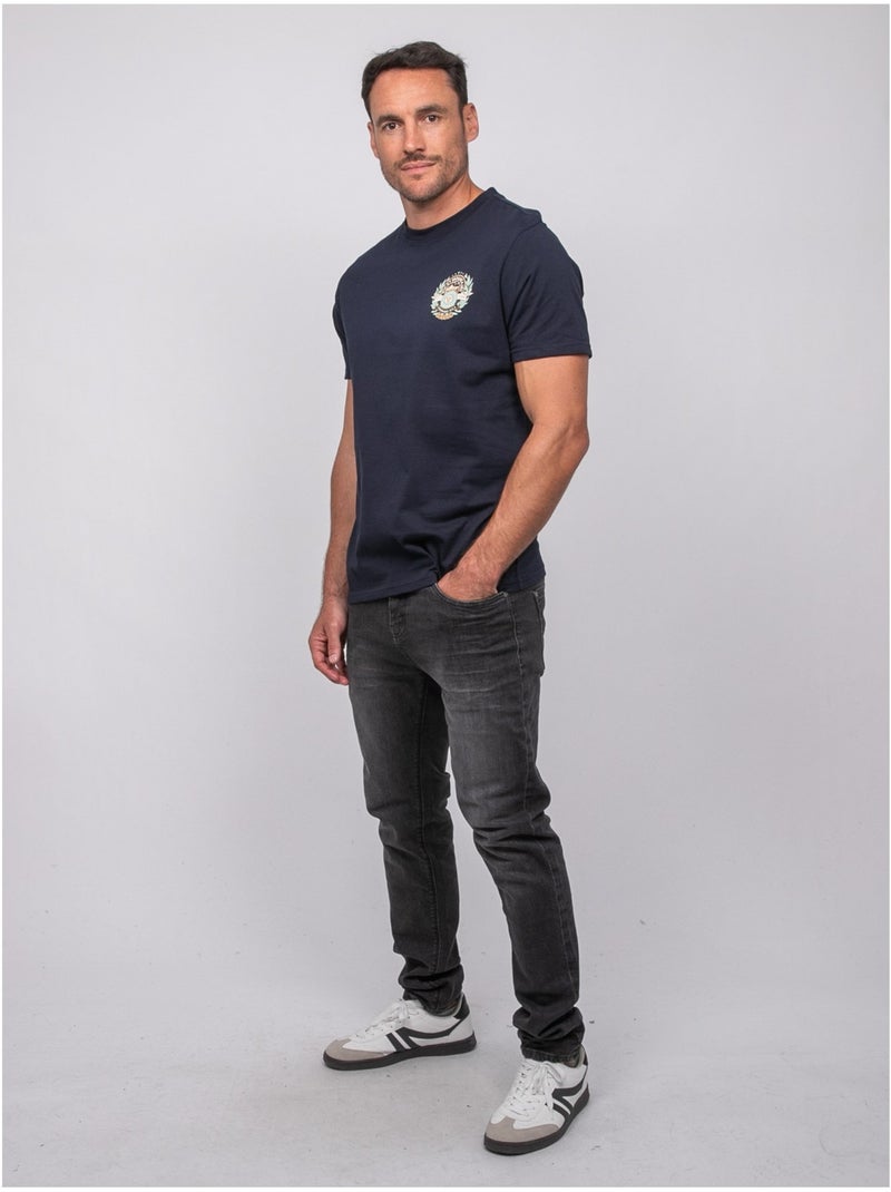 T shirt manches courtes coton motif dos jargus Bleu marine - Kiabi