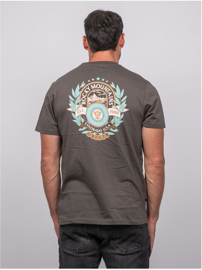 T shirt manches courtes coton motif dos jargus Kaki - Kiabi