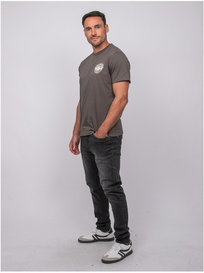 T shirt manches courtes coton motif dos jargus Kaki - Kiabi