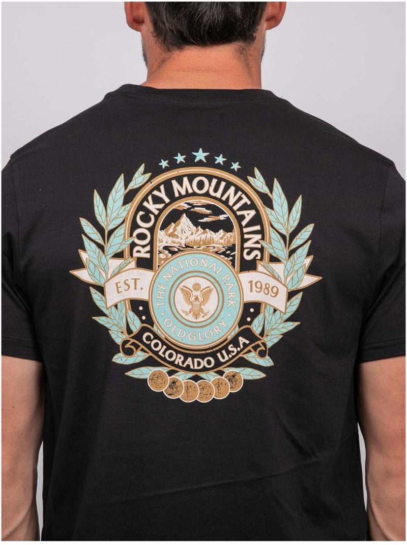 T shirt manches courtes coton motif dos jargus Noir - Kiabi
