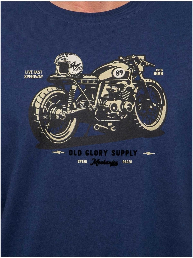 T shirt manches courtes coton motif moto jatoulo Bleu - Kiabi