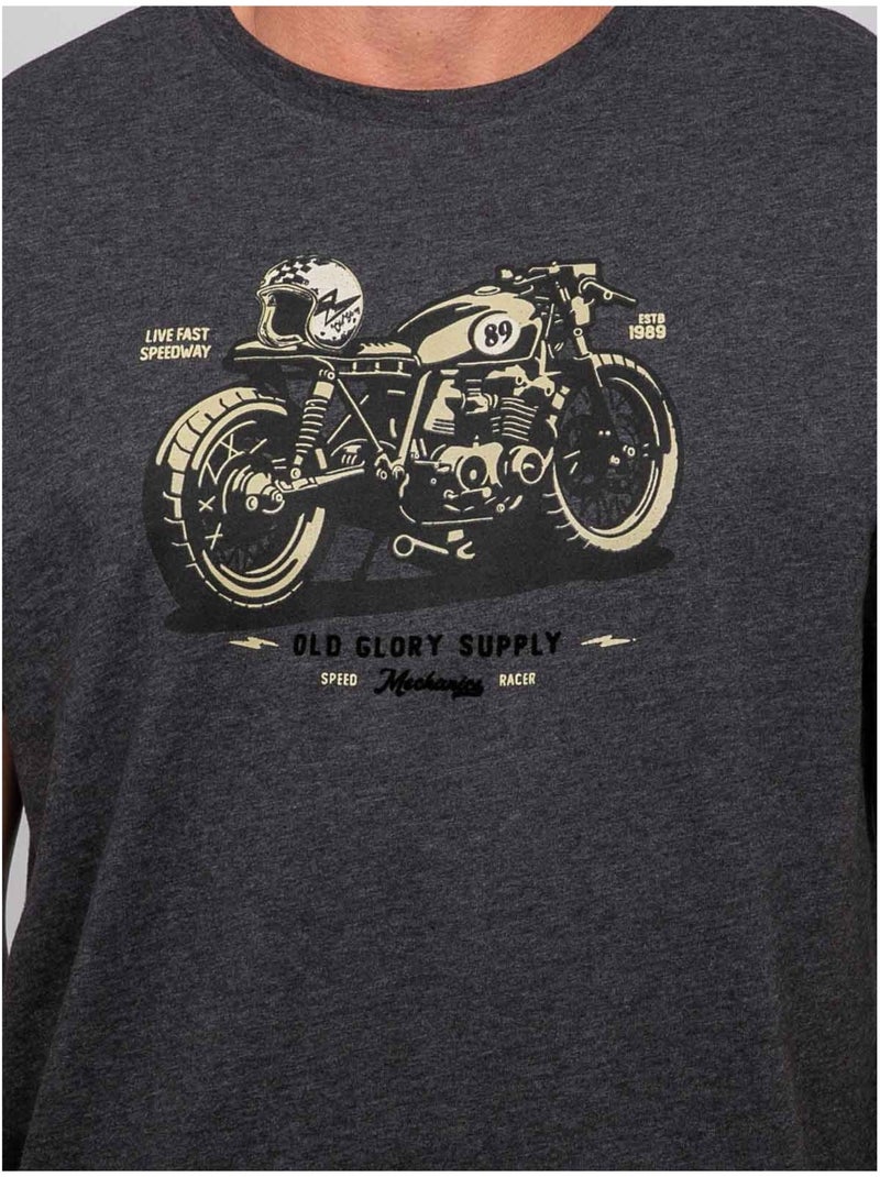 T shirt manches courtes coton motif moto jatoulo Gris - Kiabi
