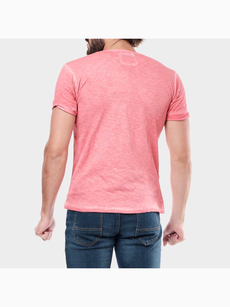 T-shirt manches courtes couleur delavée Corail - Kiabi