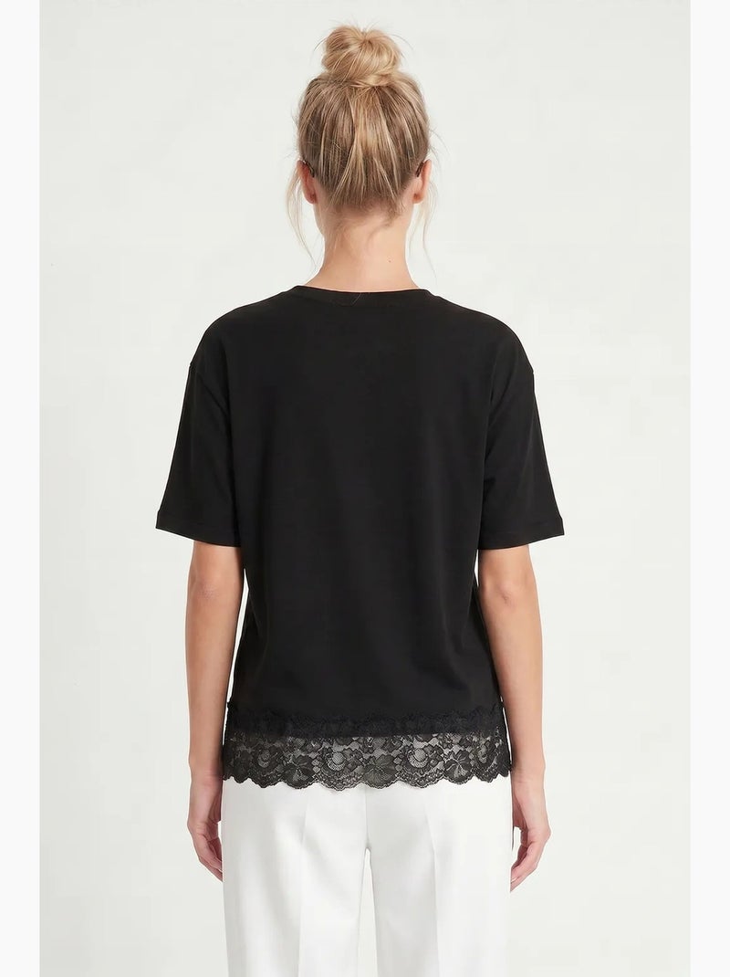 T-shirt manches courtes dentelle ajourée ample istanbul Noir - Kiabi