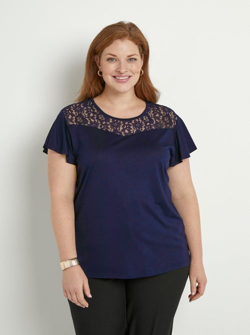 T-shirt manches courtes dentelle - Kiabi