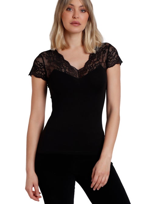 T-shirt manches courtes dentelle Puntilla - Kiabi