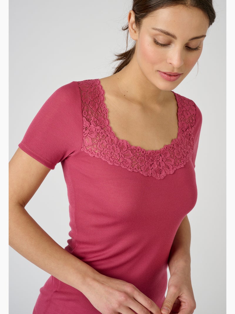 T-shirt manches courtes douceur soyeuse thermolactyl thermique - damart Rose framboise - Kiabi