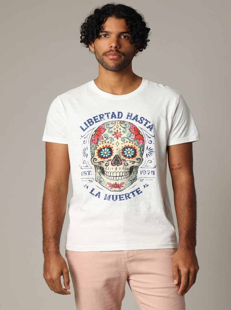 T-shirt manches courtes en coton au style unique 'Deeluxe' Ecru - Kiabi