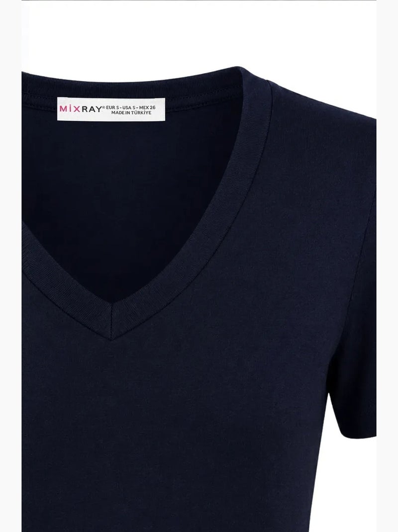 T-shirt manches courtes en coton mixray Bleu marine - Kiabi