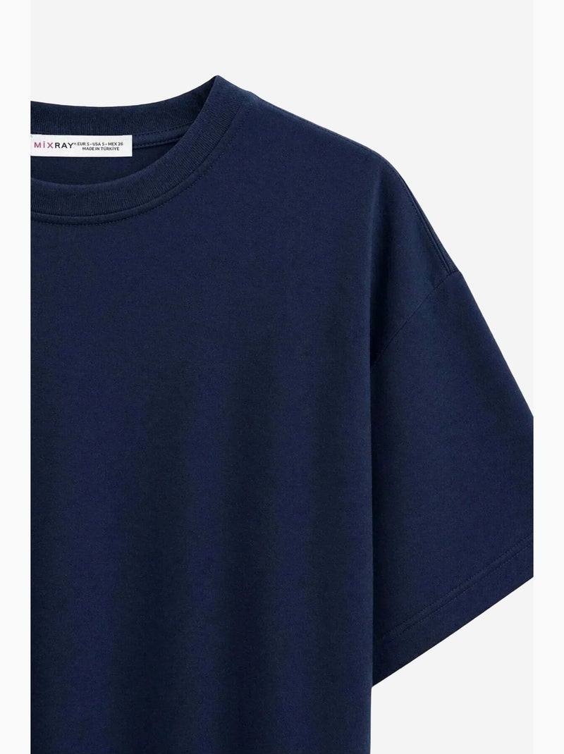 T-shirt manches courtes en coton mixray Bleu marine - Kiabi