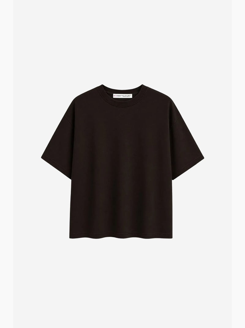 T-shirt manches courtes en coton mixray Marron chocolat - Kiabi
