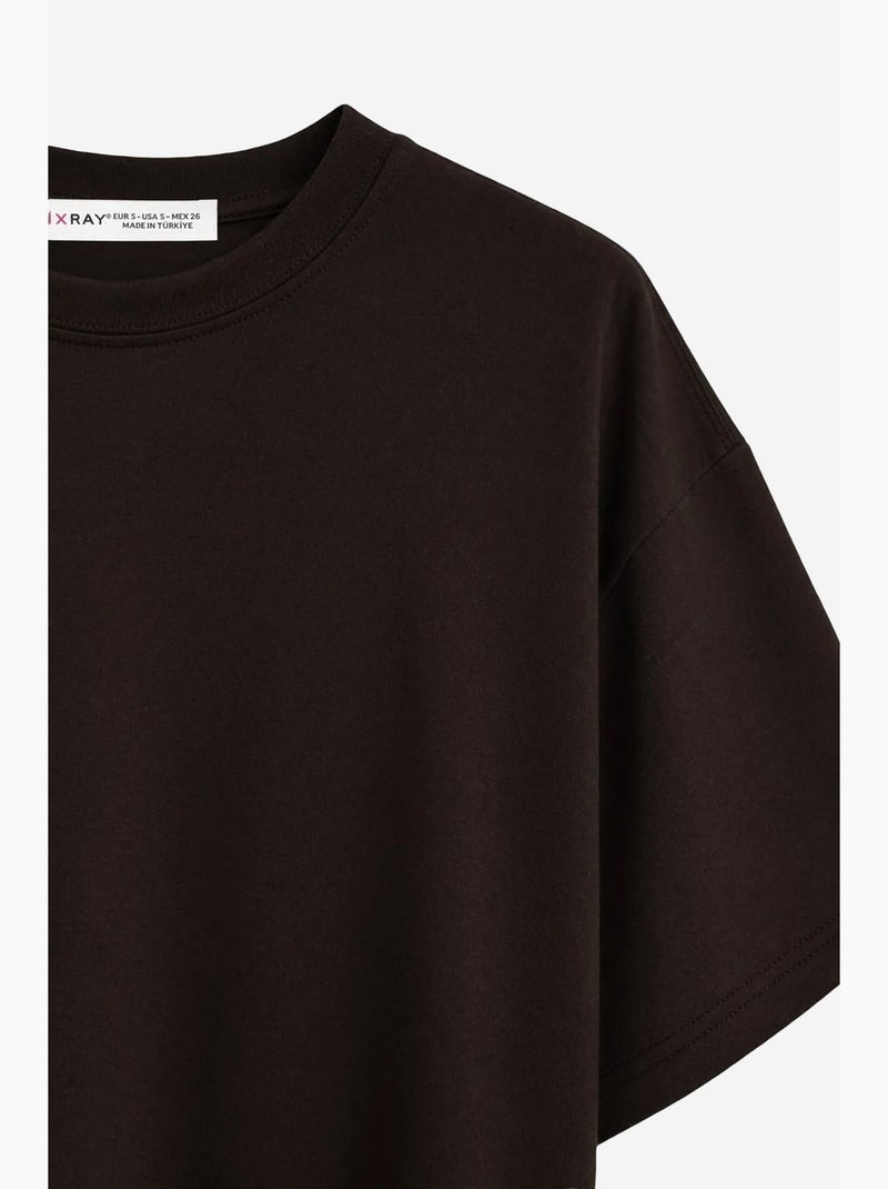 T-shirt manches courtes en coton mixray Marron chocolat - Kiabi