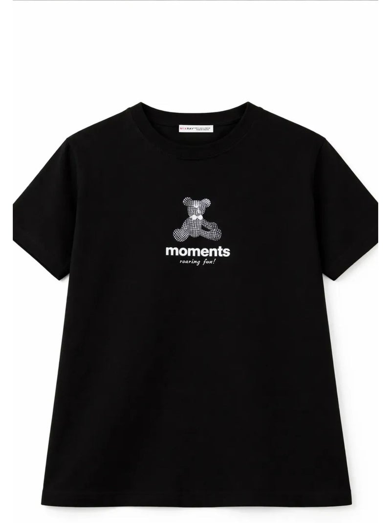 T-shirt manches courtes en coton mixray Noir - Kiabi
