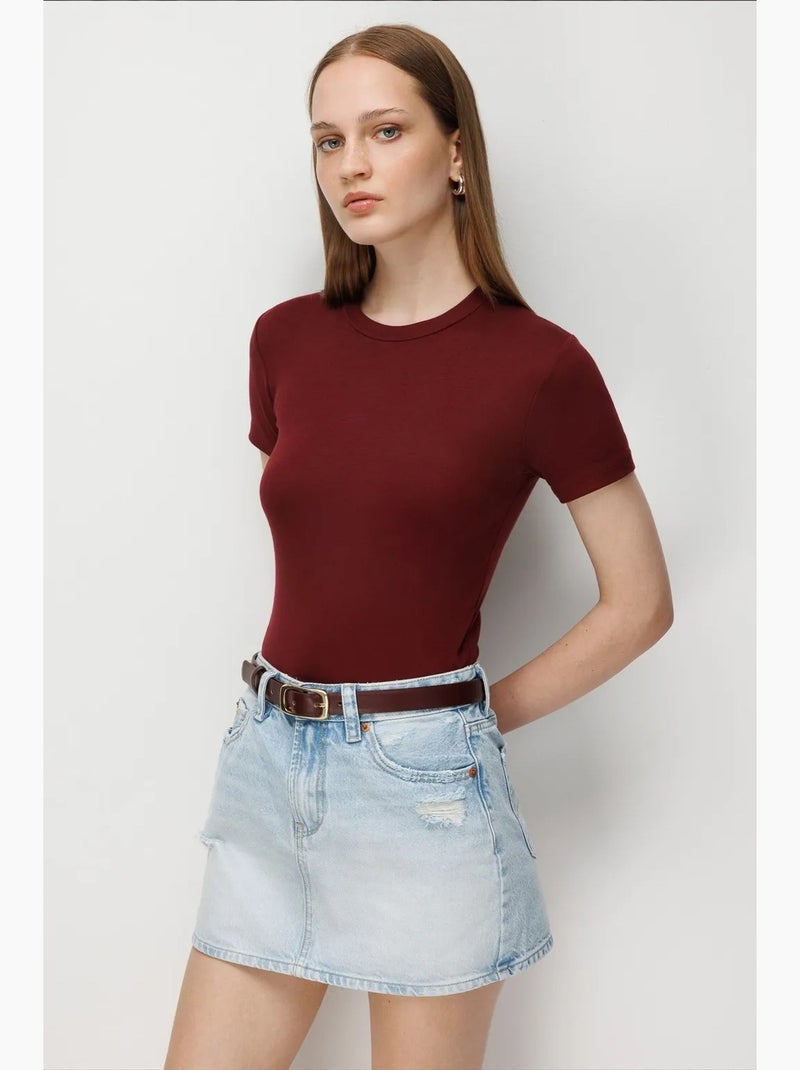 T-shirt manches courtes en coton mixray Rouge bordeaux - Kiabi