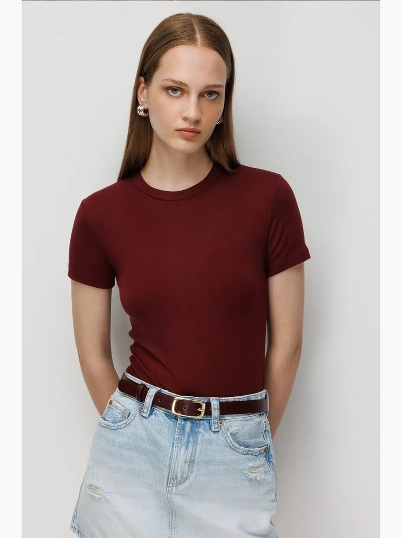 T-shirt manches courtes en coton mixray Rouge bordeaux - Kiabi
