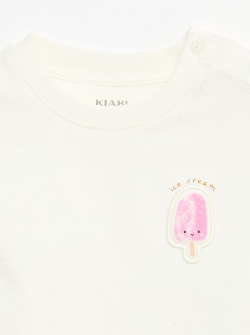 T-shirt manches courtes en jersey coton avec patch poitrine Blanc - Kiabi