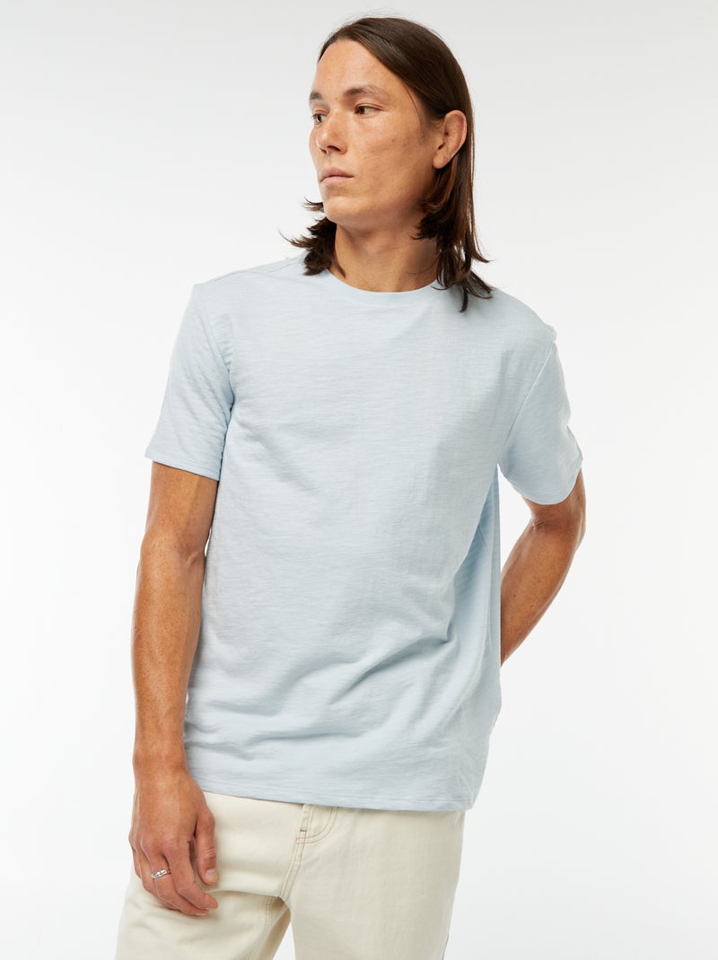 T-shirt manches courtes en maille fantaisie Bleu - Kiabi