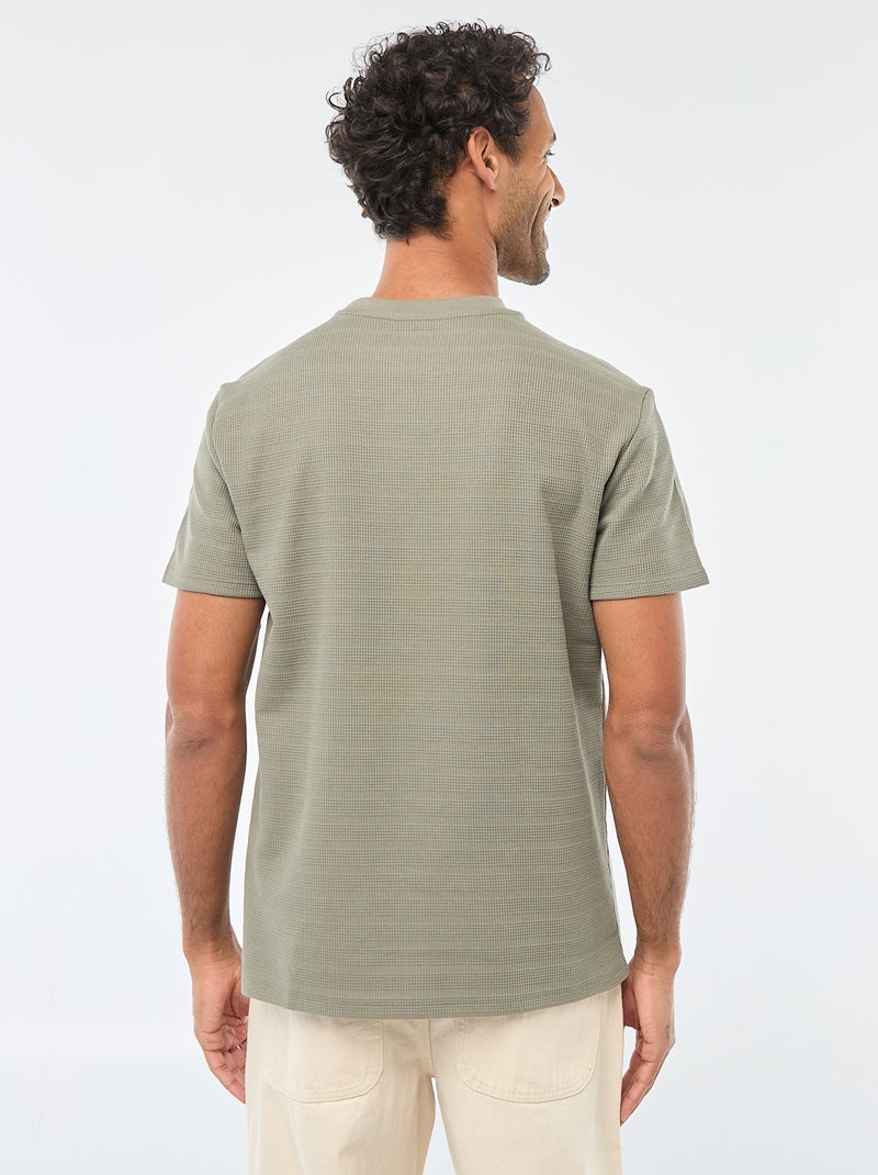 T-shirt manches courtes en maille gaufrée Vert - Kiabi