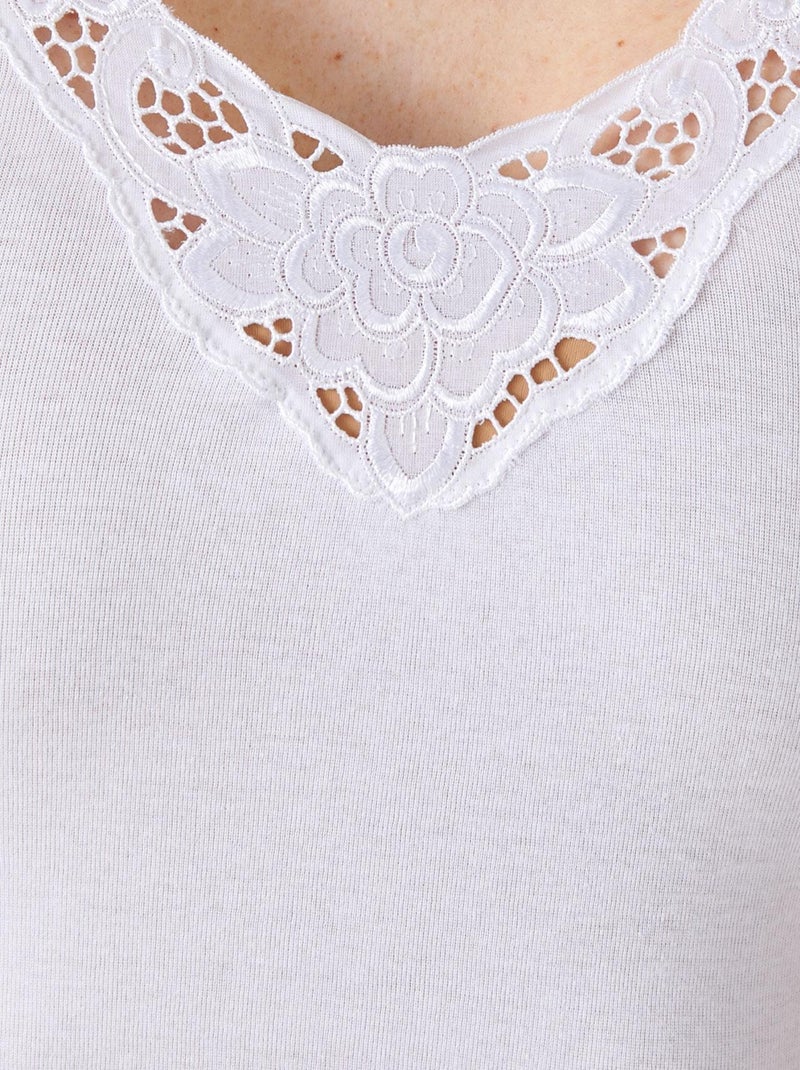 T-shirt manches courtes Essential pur coton peigné - Damart Blanc - Kiabi