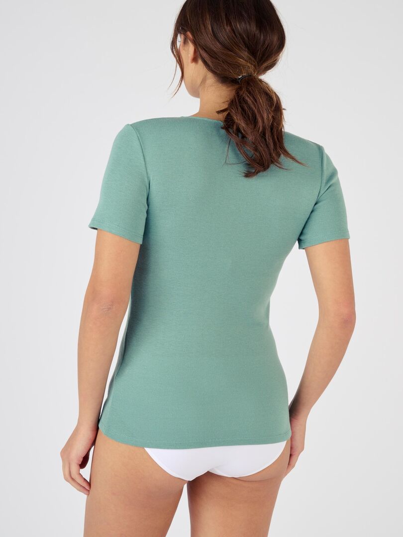 T-Shirt Thermolactyl Damart Femme - Fine Côte Chaleur Douce - Col Dentelle