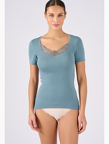 T-shirt manches courtes fine côte guipure Thermolactyl thermique - Damart